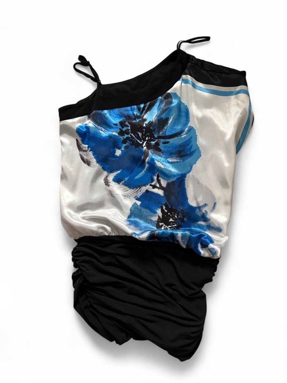 BCX Blue Floral Satin-Front Black Chemise